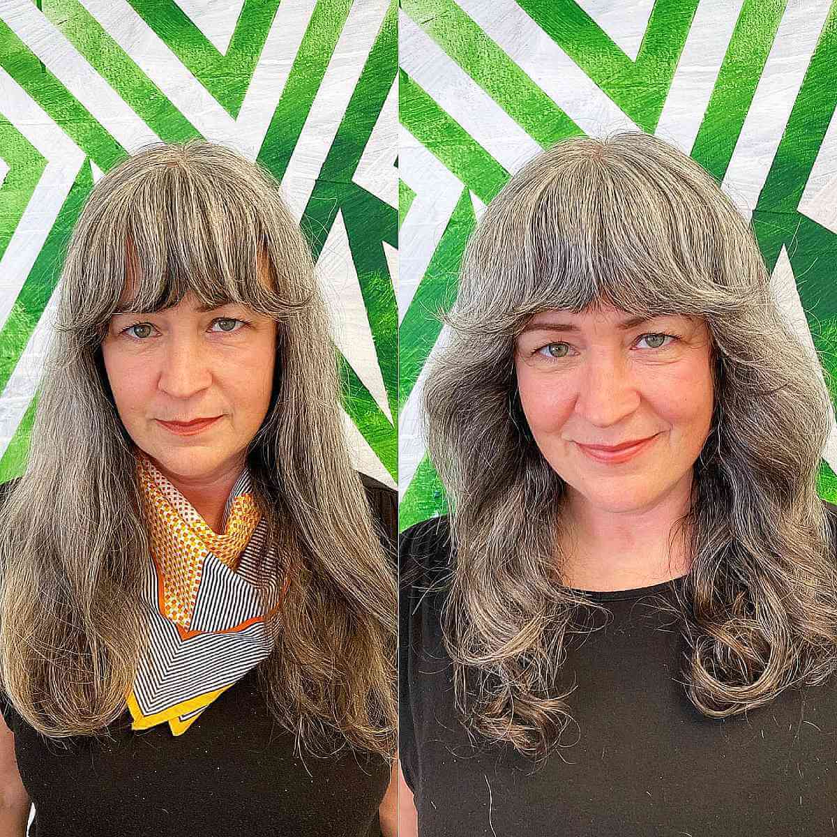 razor cut shag with bangs for older women 40 and over