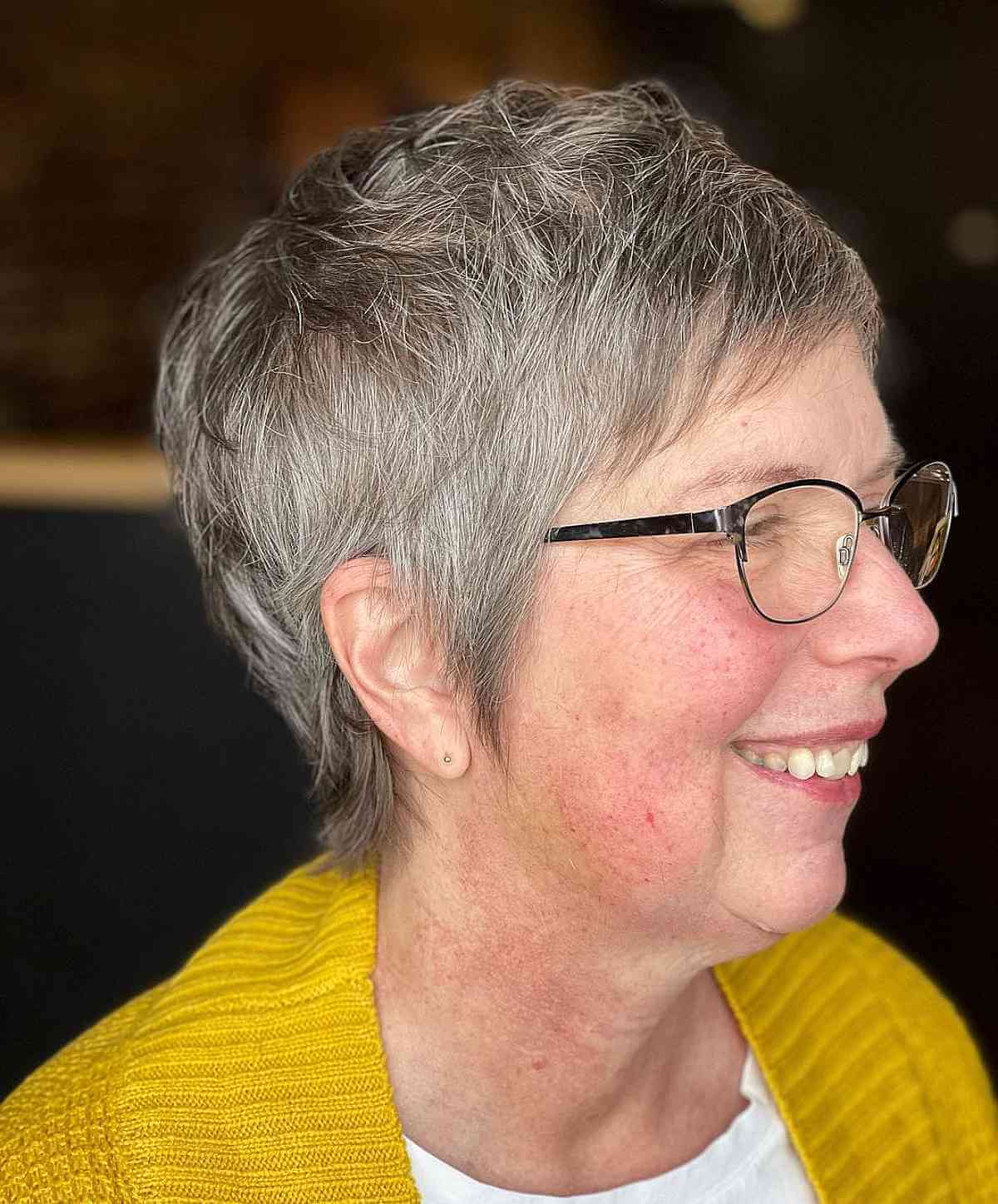 razor cut shaggy pixie for older ladies with thin hair