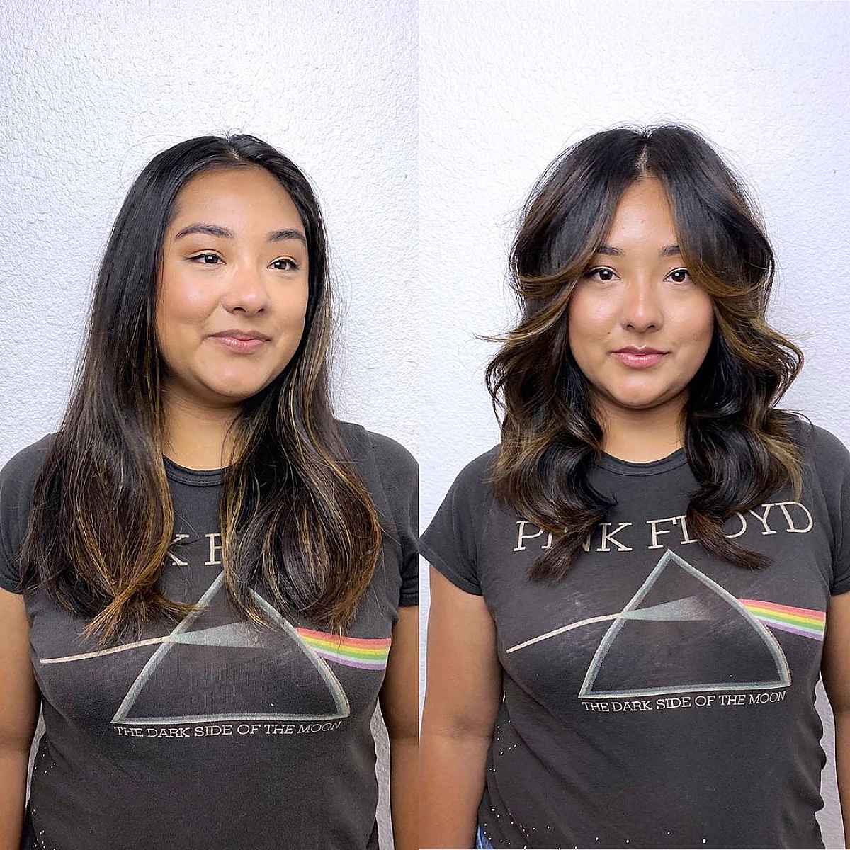 razored cut with long curtain bangs