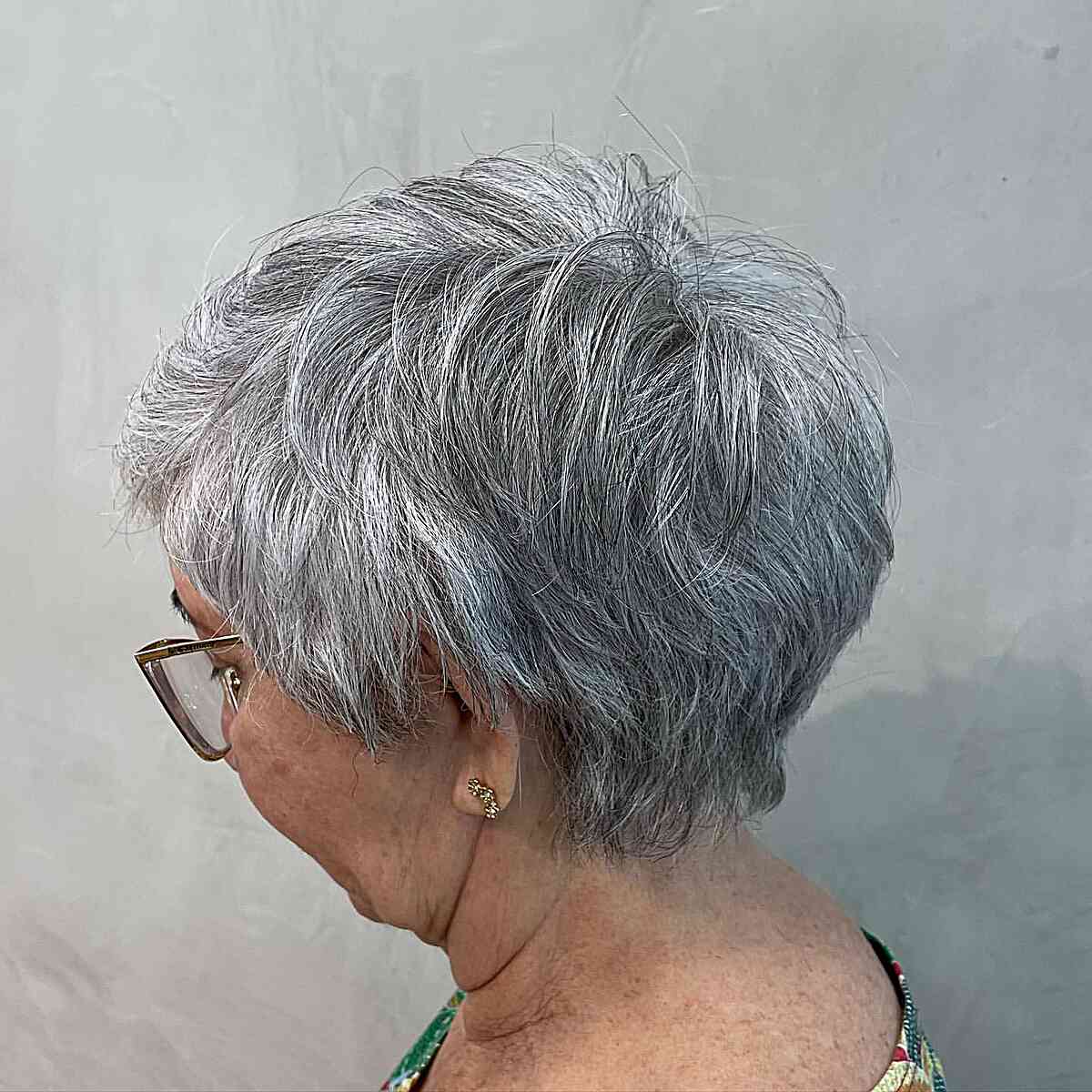 rounded pixie for salt and pepper short hair on ladies over 60 with glasses