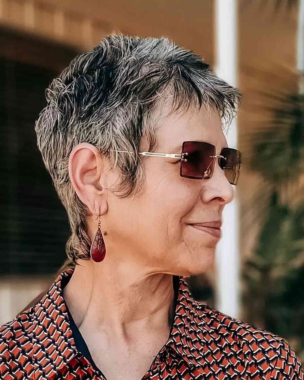 salt and pepper short shaggy pixie for old ladies