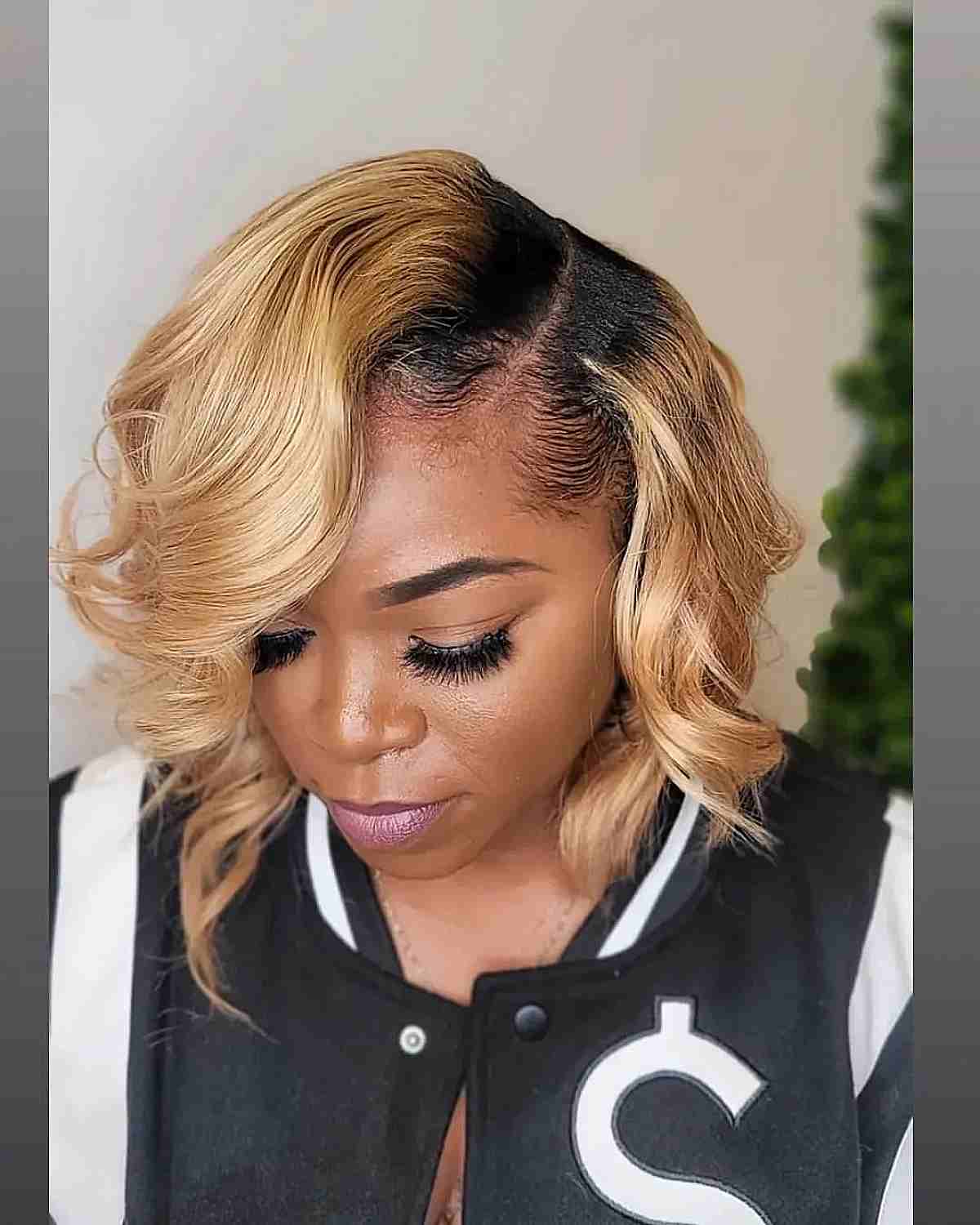 side swept bangs with curls for black woman over 40