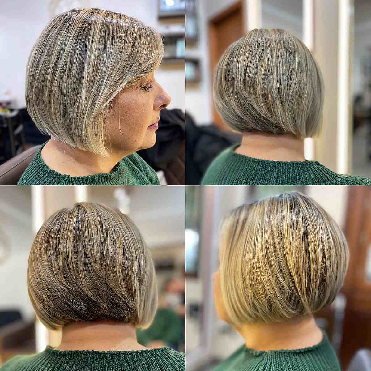 stacked bob with blonde balayage hair color