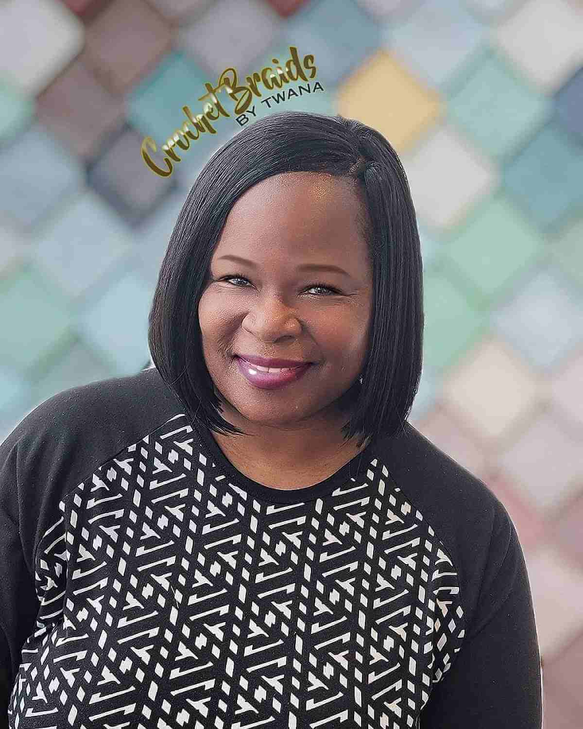 straight bob cut for a black woman over 40 years of age