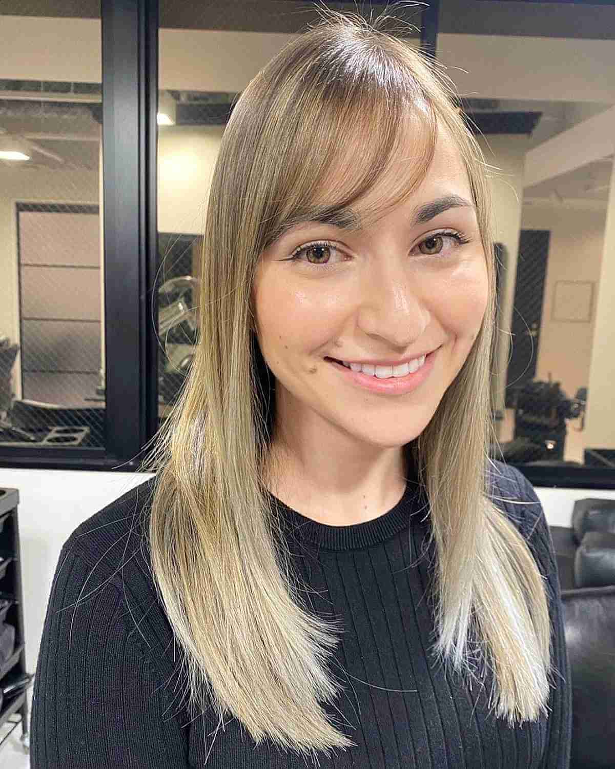 straight u cut thinning hair with side swept bangs
