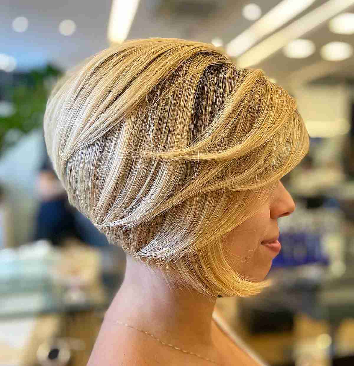 trendy layered a line bob cut