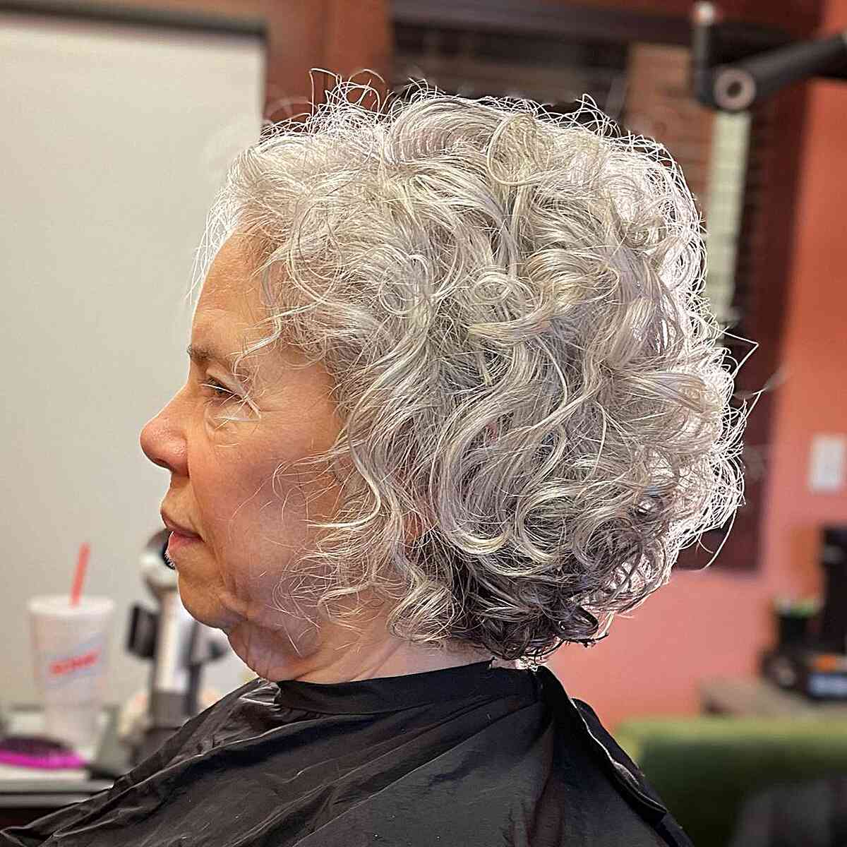 wash and wear curled silver bob on ladies over 60