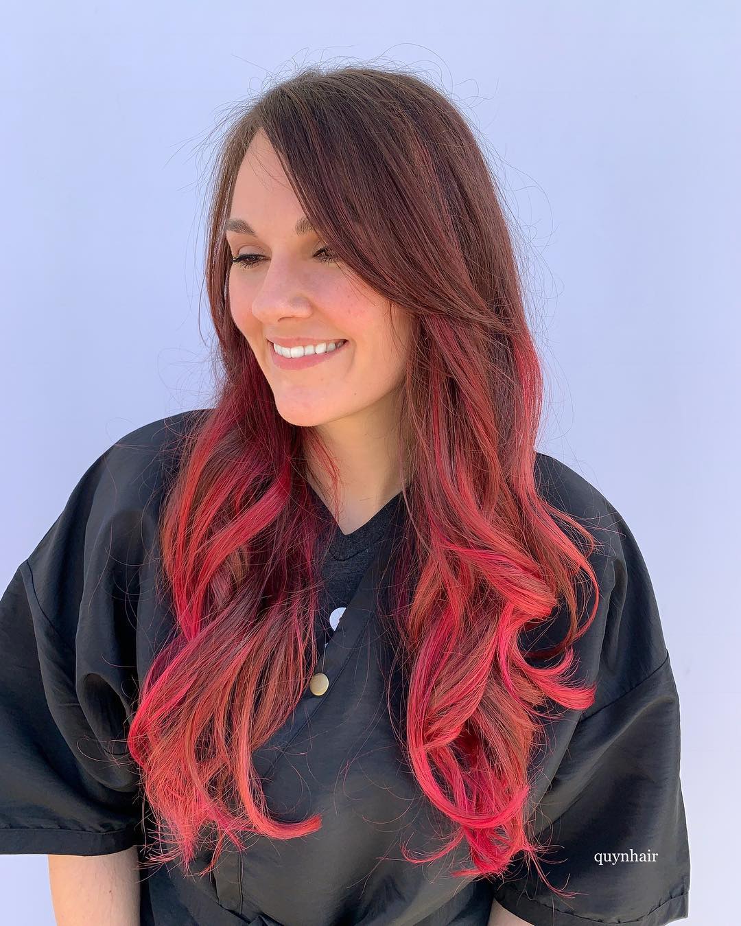 wavy layers with long side swept bangs