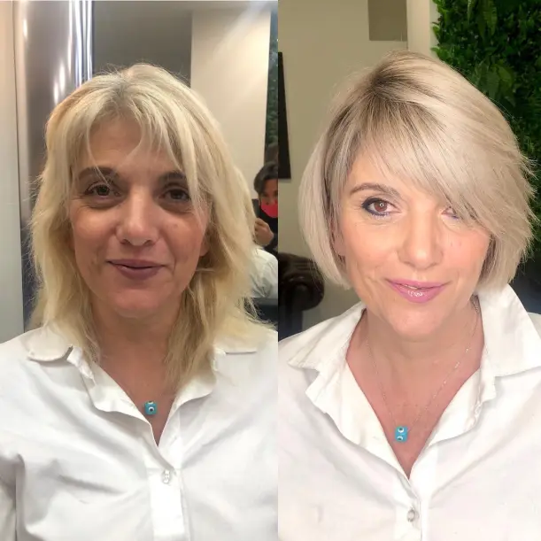 Creamy Blond Bob with a Layered Fringe
