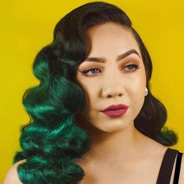 Green Voluminous Old Hollywood Waves