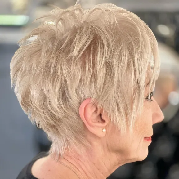 Light Blonde Pixie with Piece y Face Framing