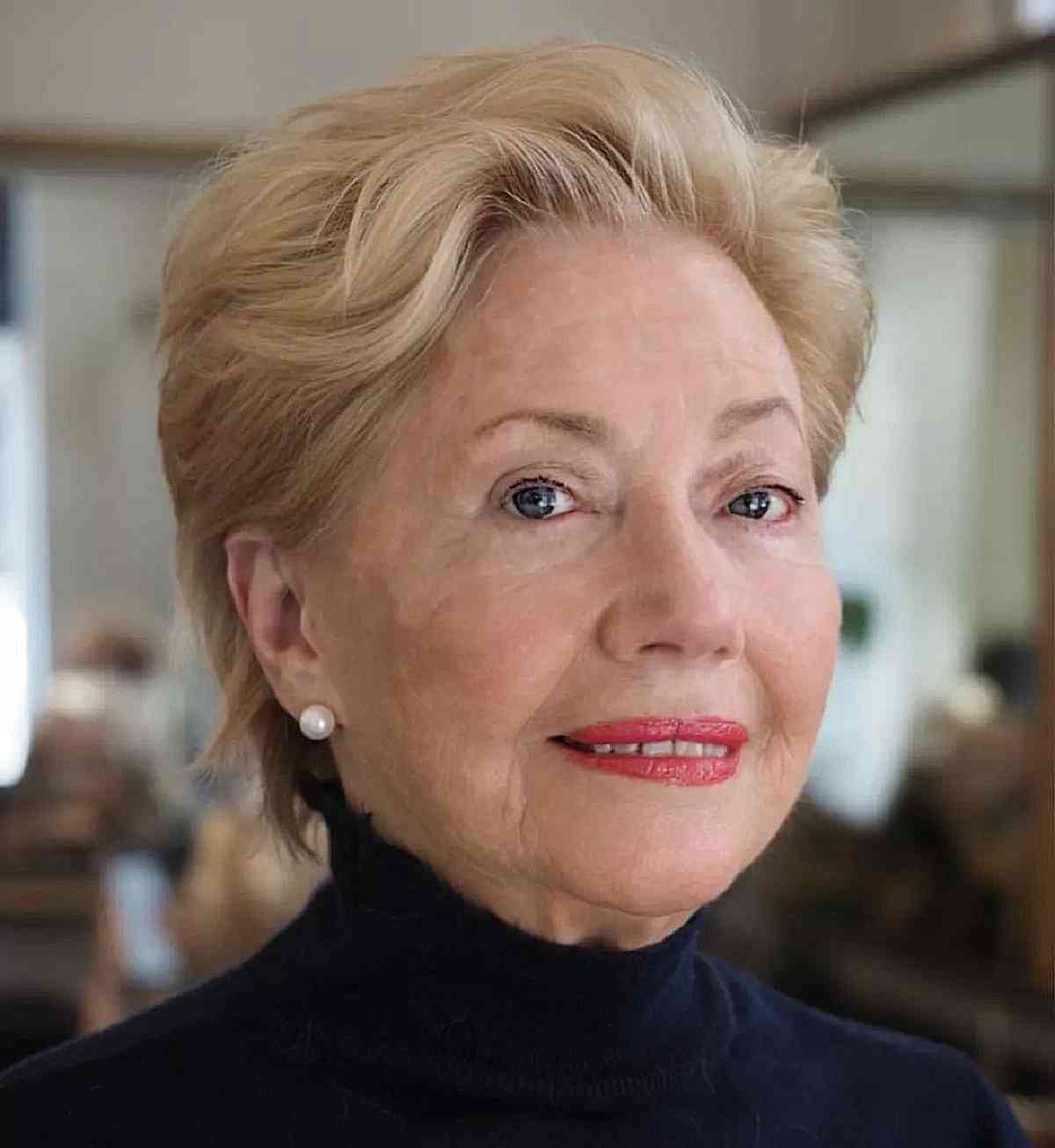 airy brushed back pixie for women over 70 with wavy hair