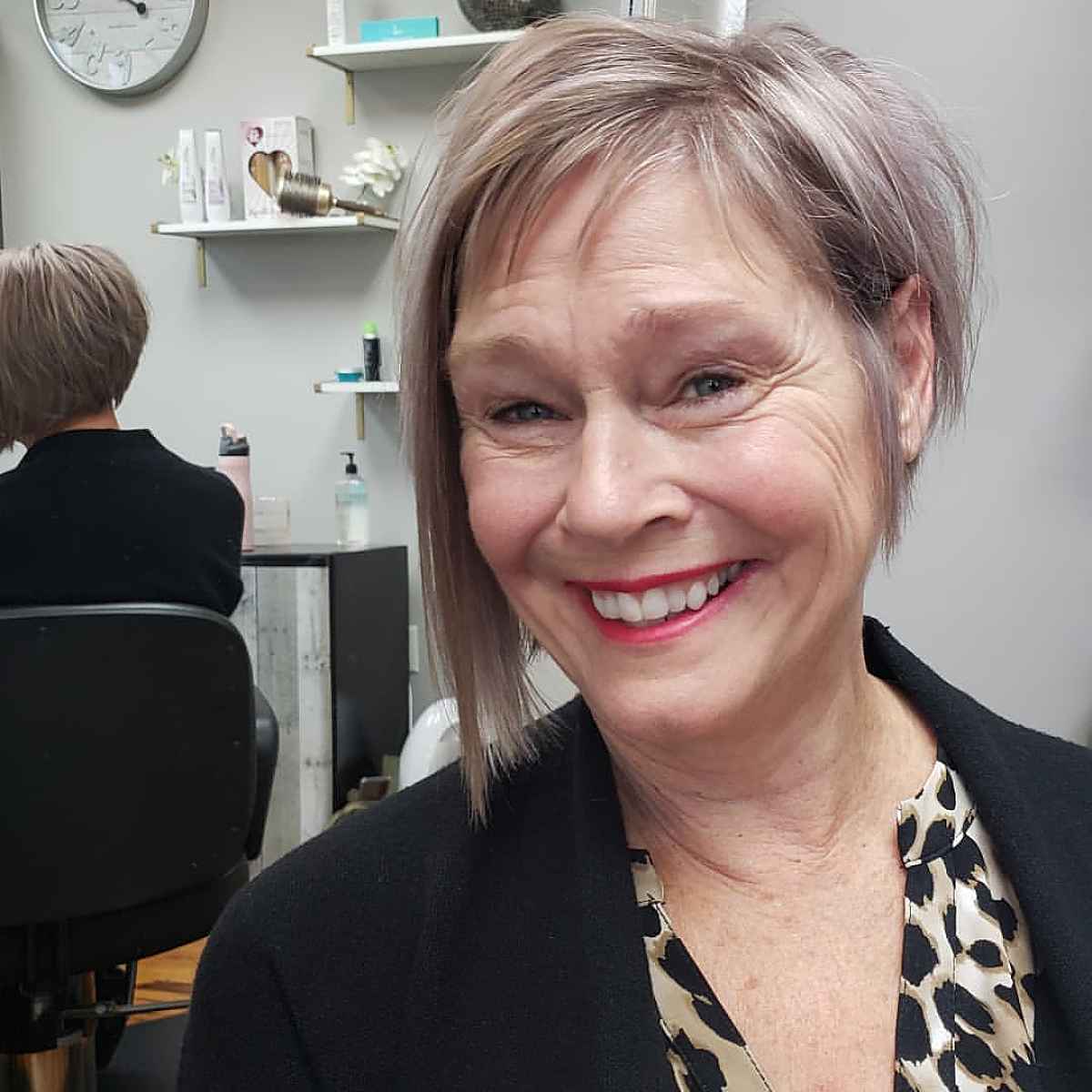 asymmetrical cut for grey hair for 70 year old women