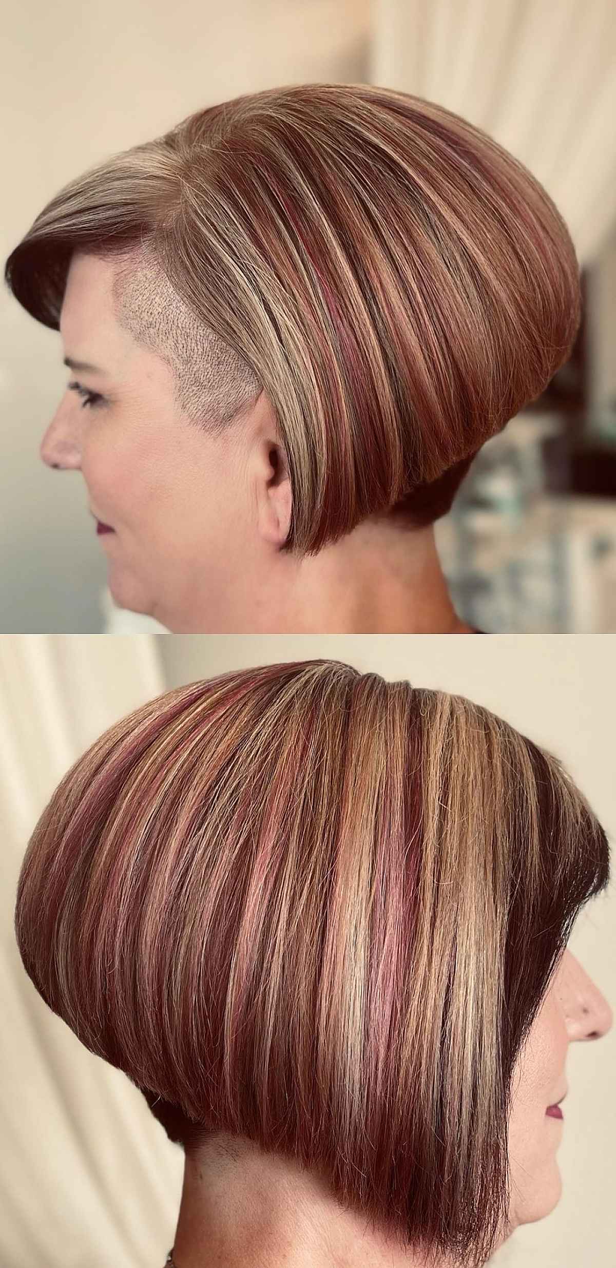 asymmetrical pixie bob with a buzzcut underneath