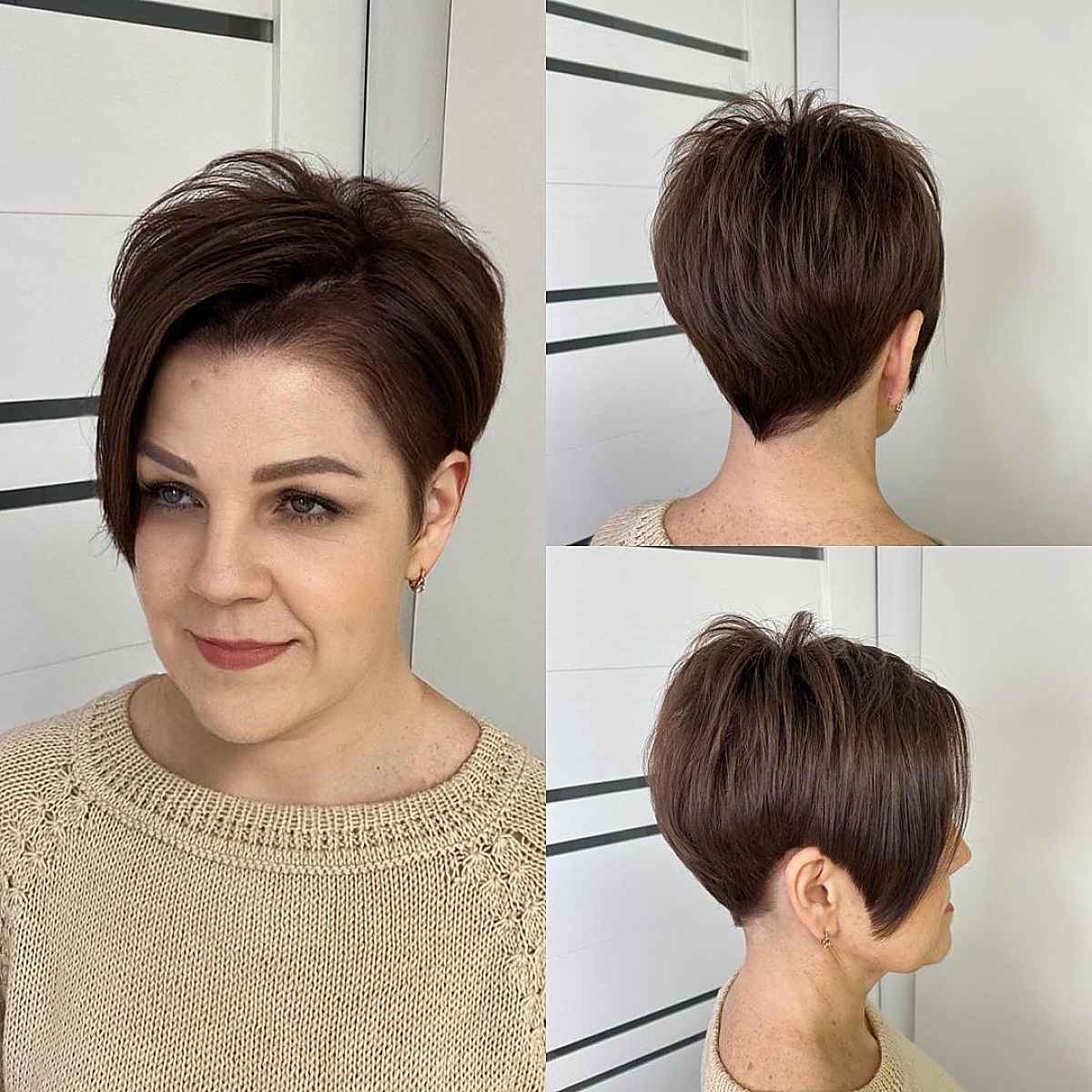 asymmetrical pixie on ladies over 40 with fine hair