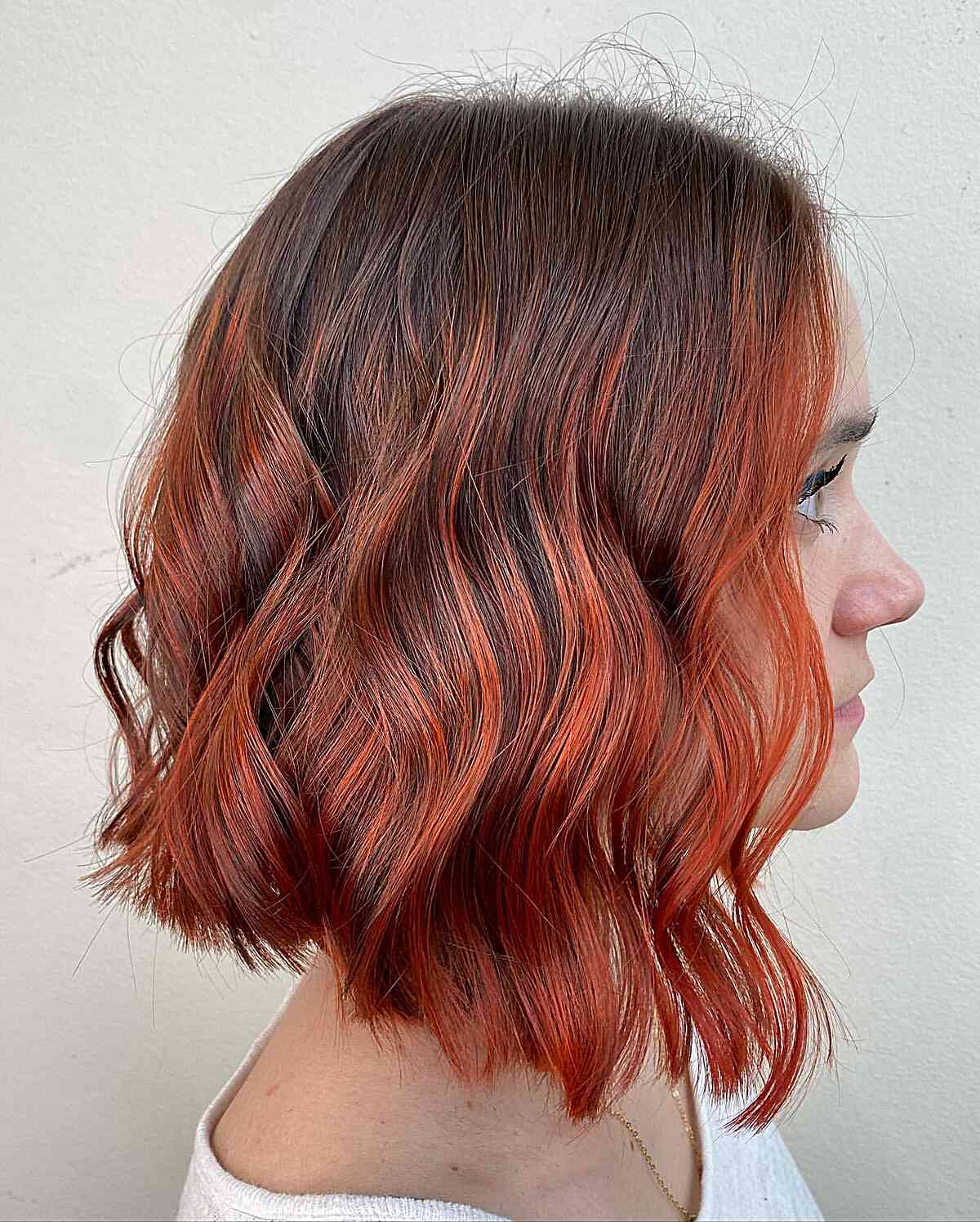 auburn brown to red ombre balayage for short hair