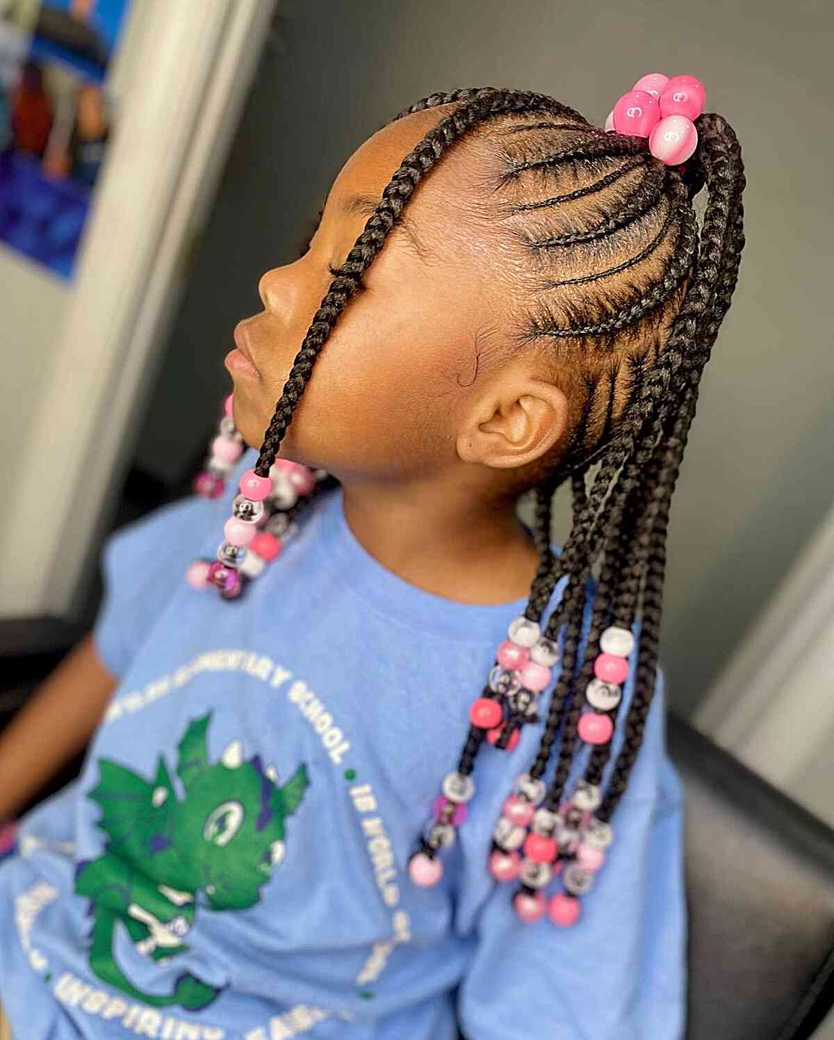 beaded high pony with feed in braids for black girls
