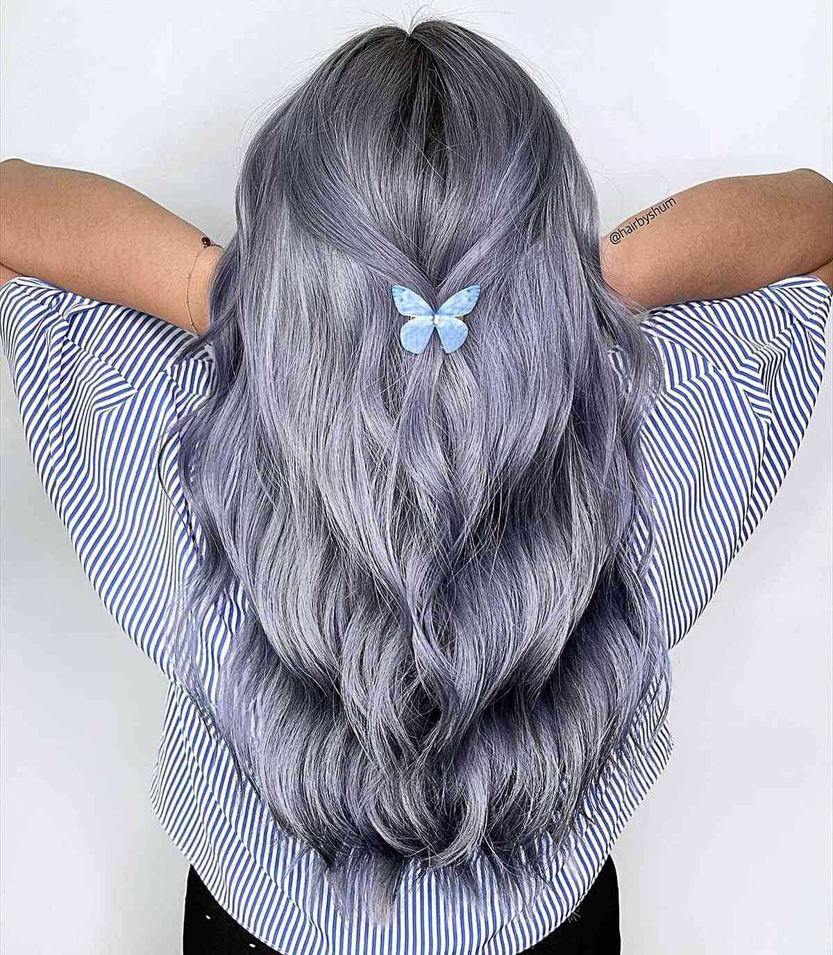 blended silver and blue balayage tones