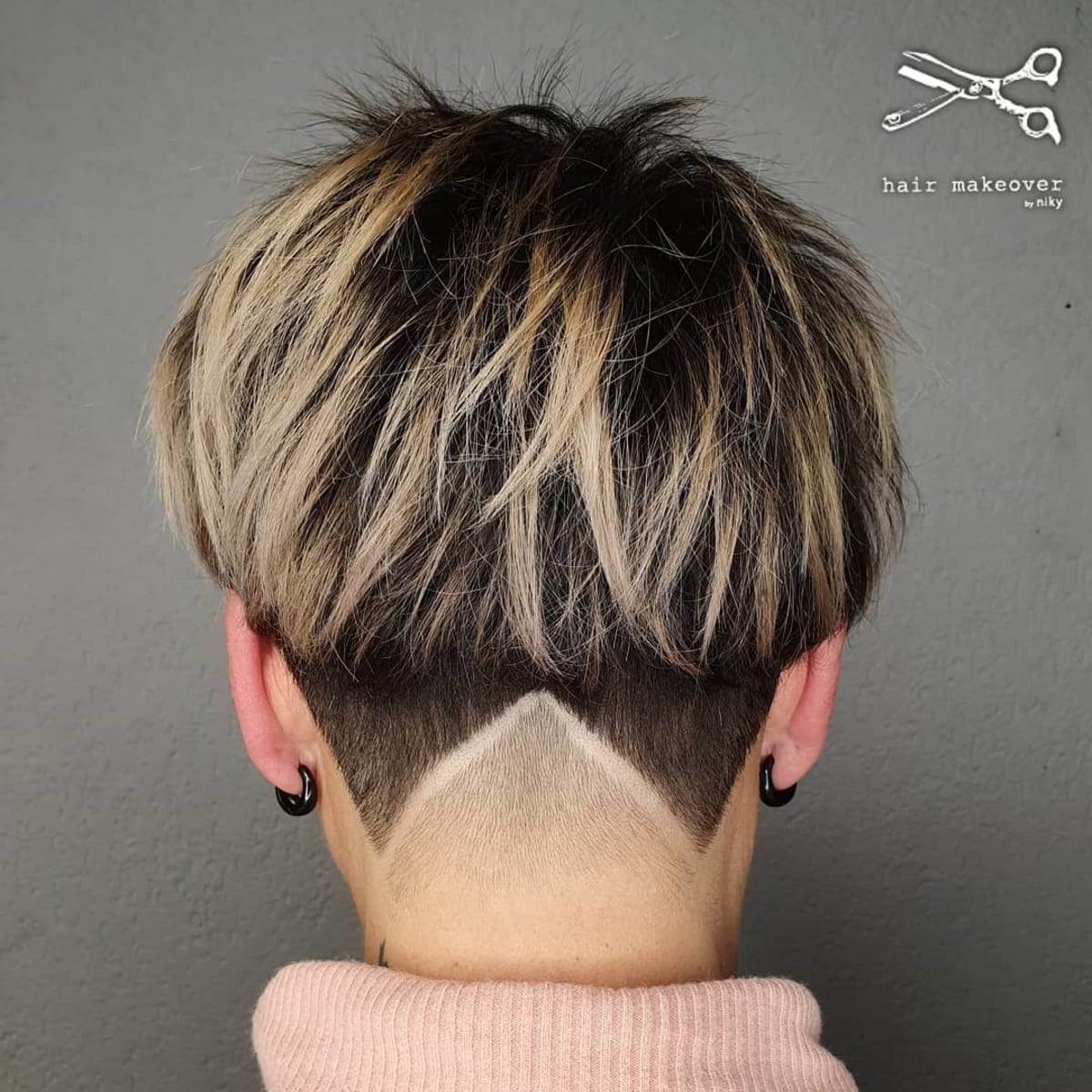 bowl cut with undercut and zig zag design for women