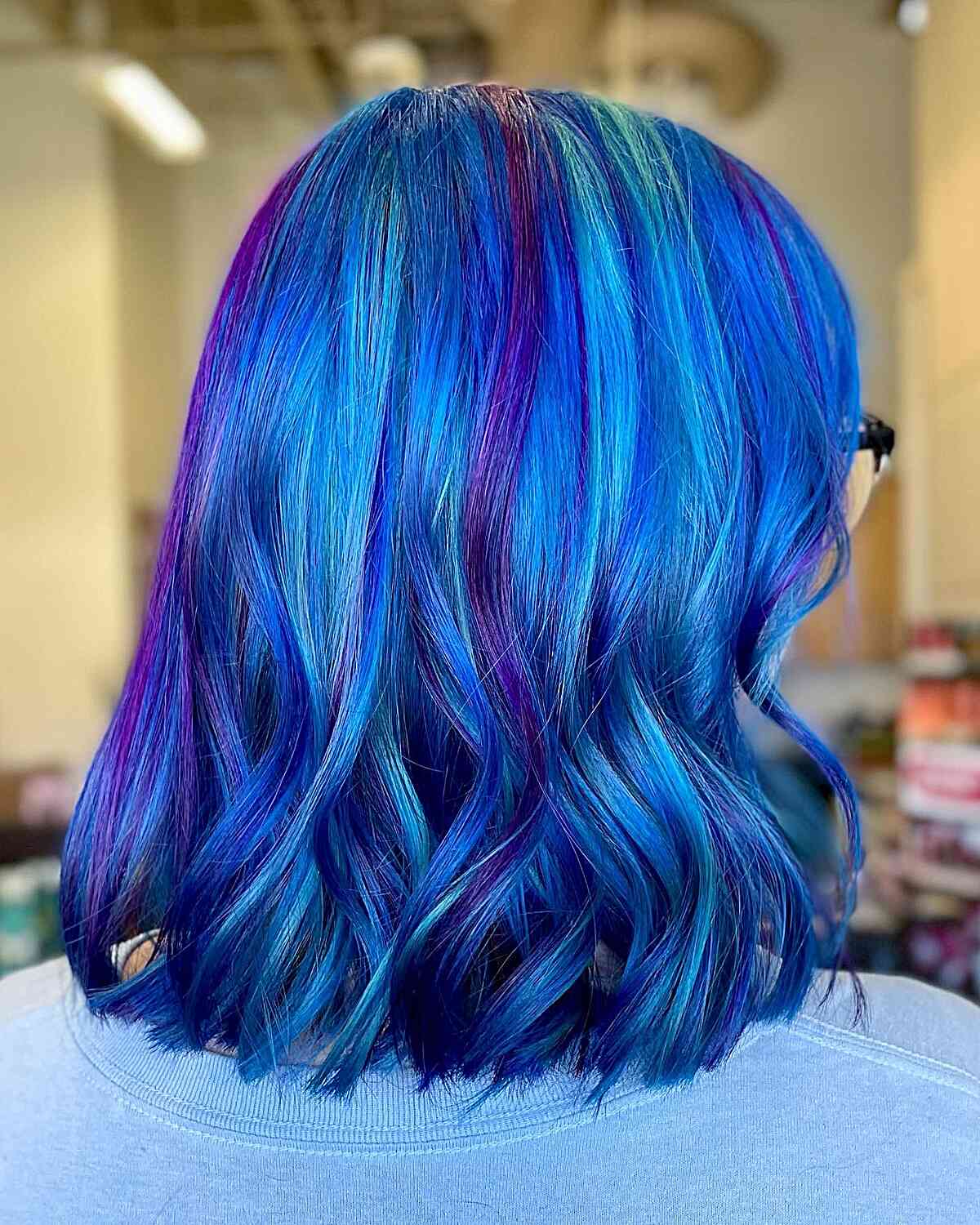 bright blue balayage with hints of purple