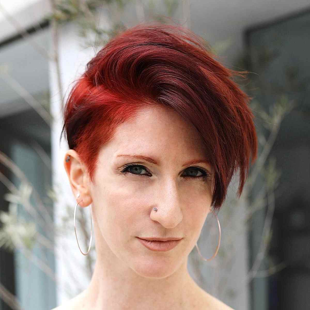 bright red undercut pixie