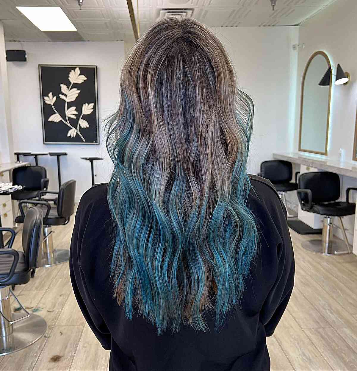 brown to blue balayage ombre
