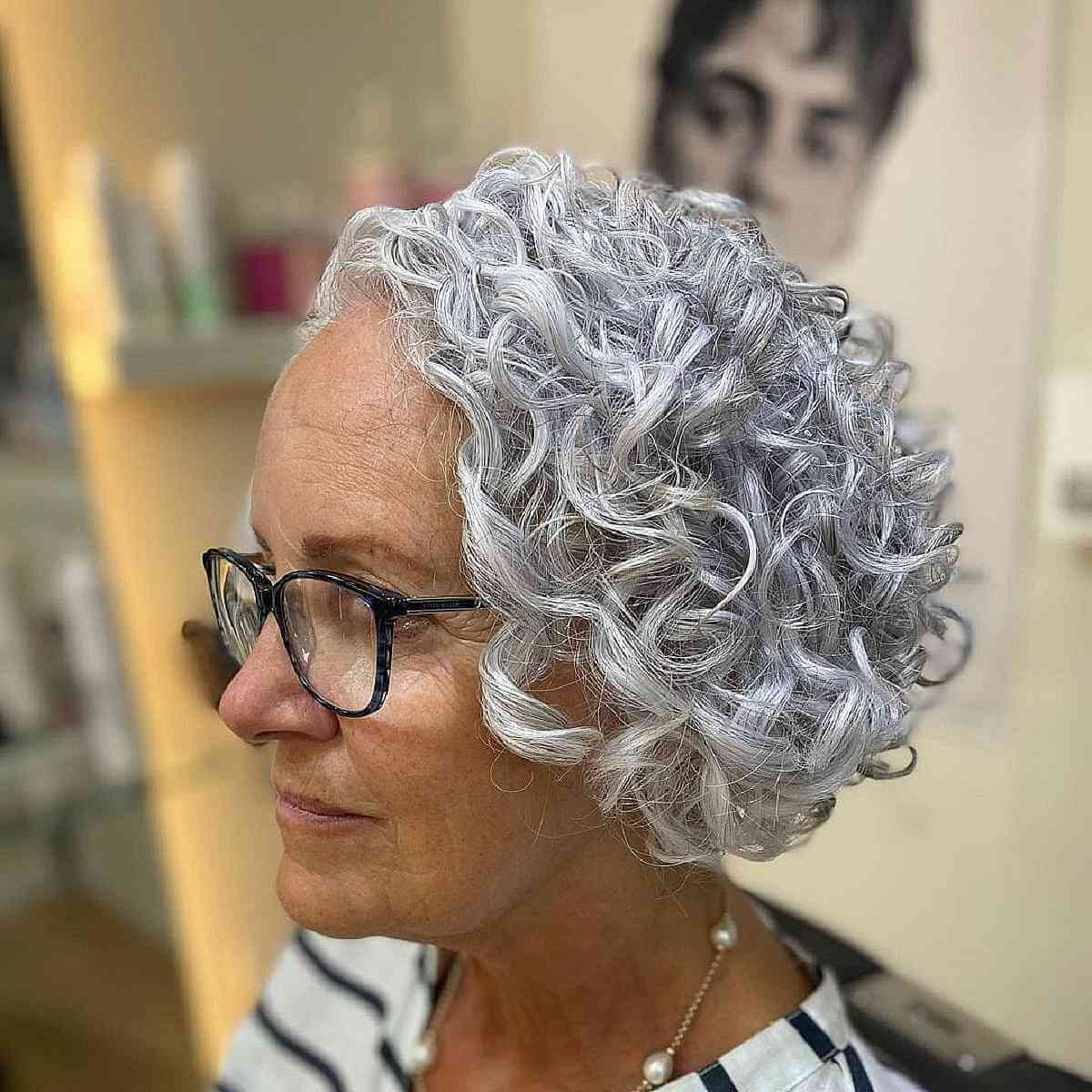 cheekbone length curly hair for seventy year old women with glasses
