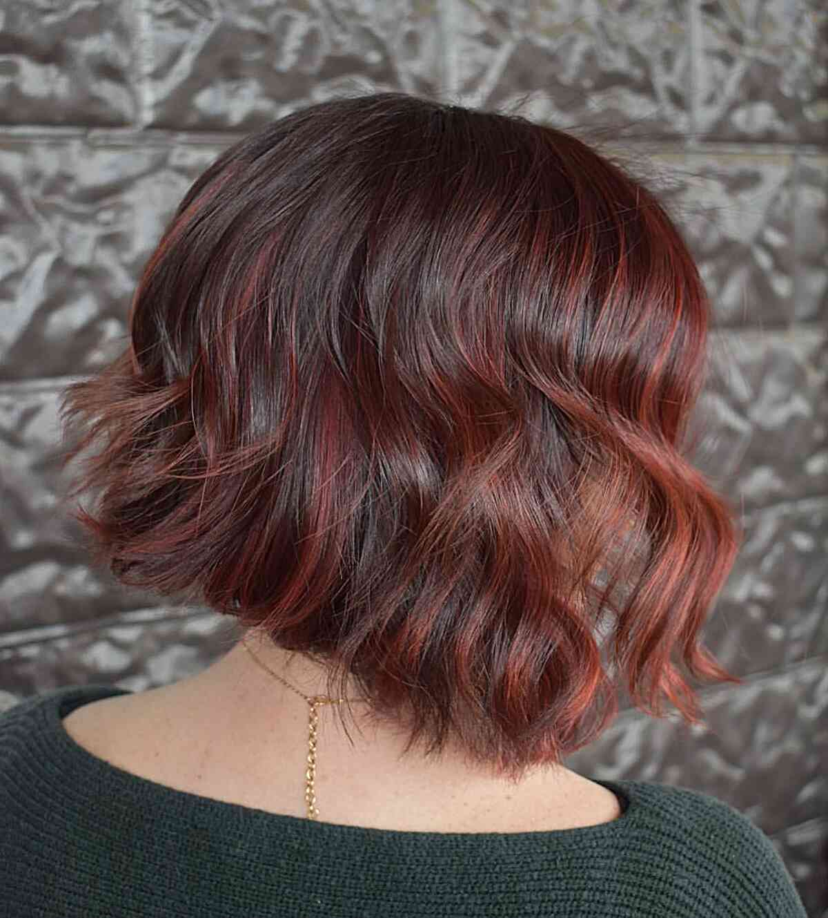 dark red velvet balayage for short brown hair