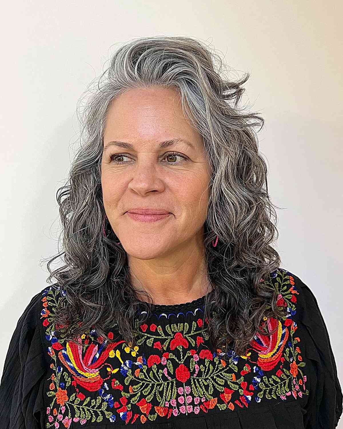 deep side parted curls for older women