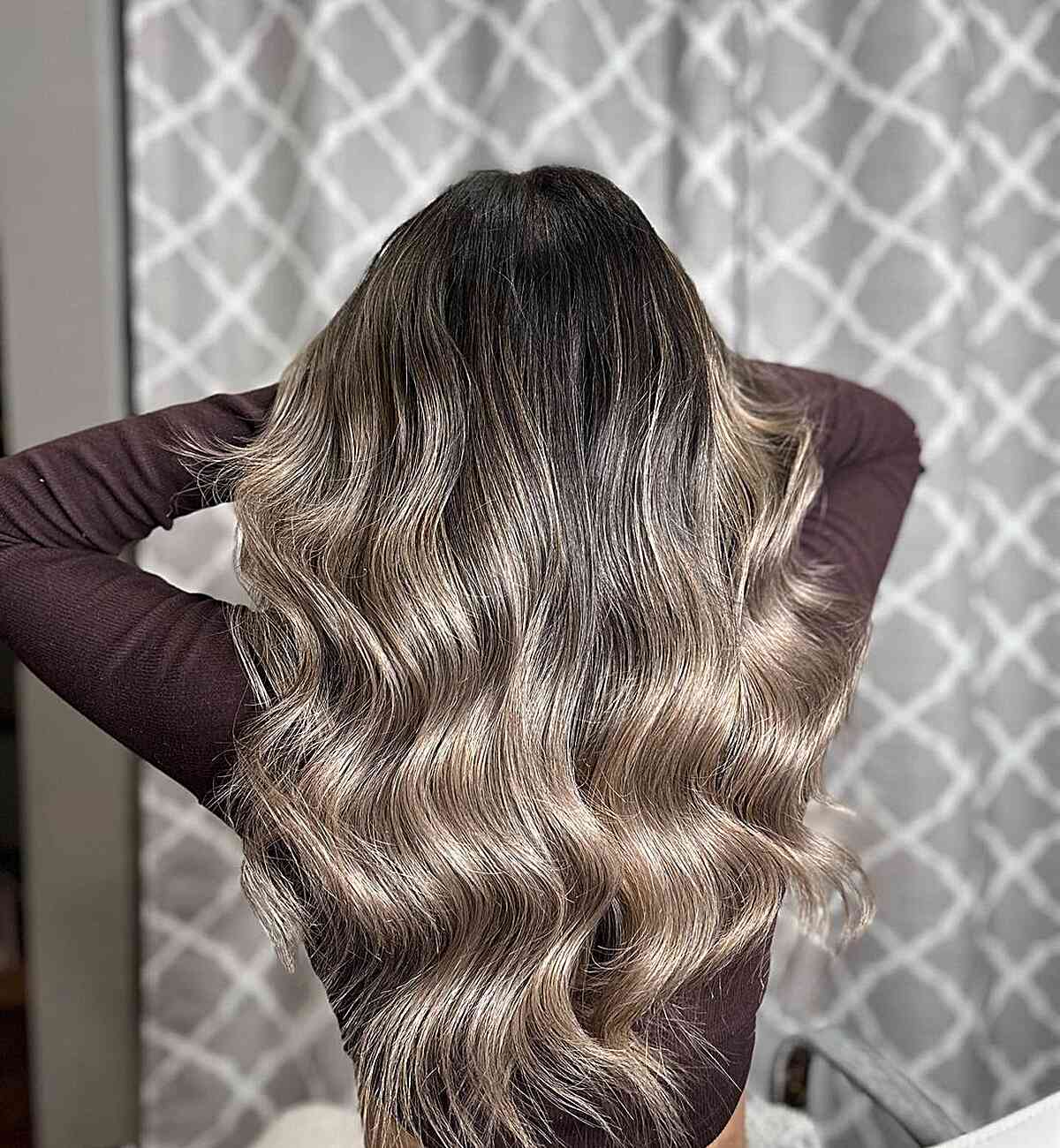 dirty rich ash blonde balayage for dark hair