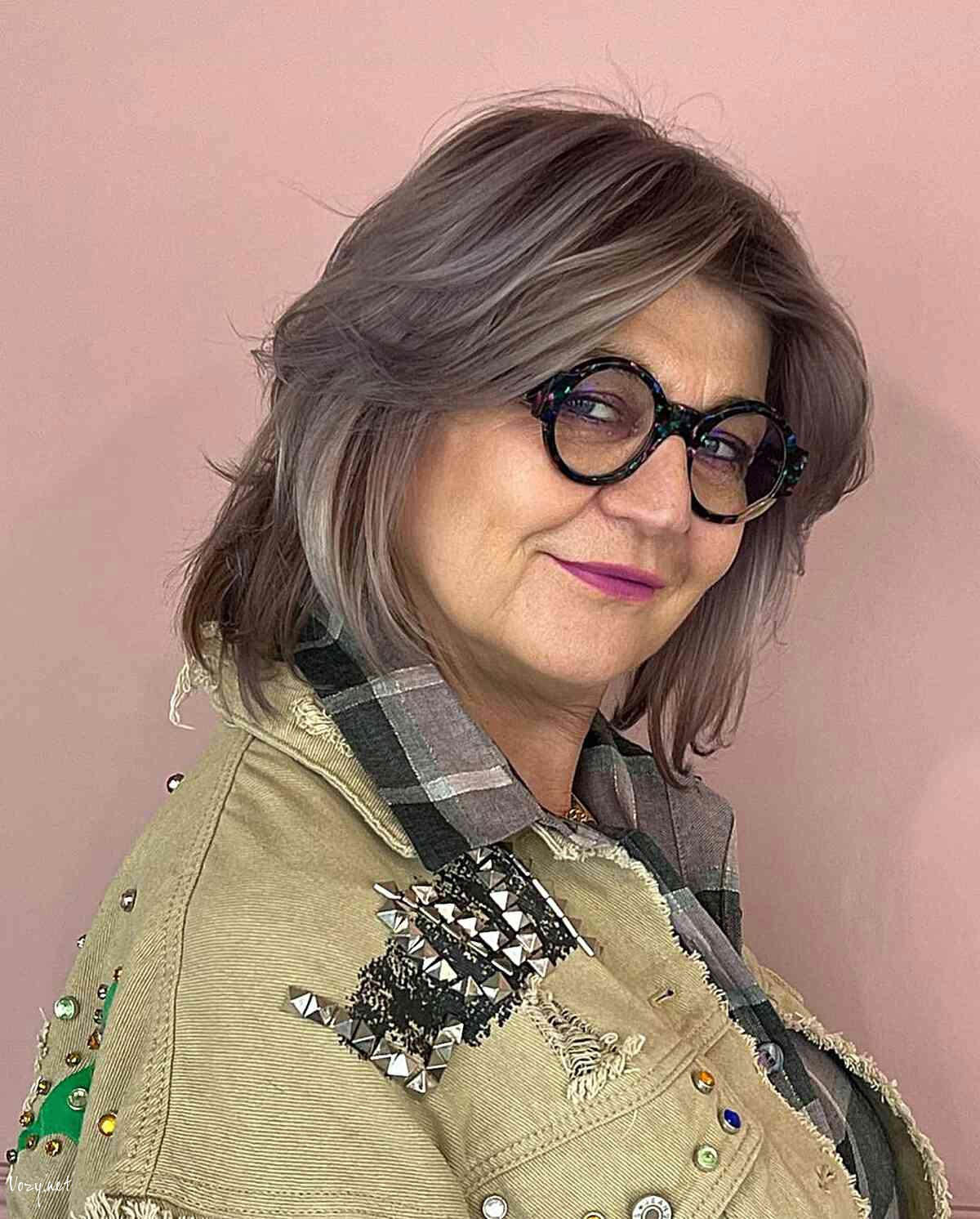 face framing feathery long bob for older ladies 60 and over