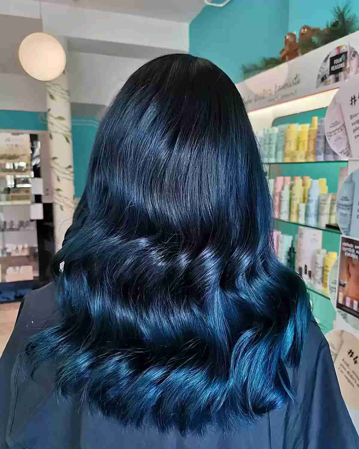 glossy blue black balayage hair