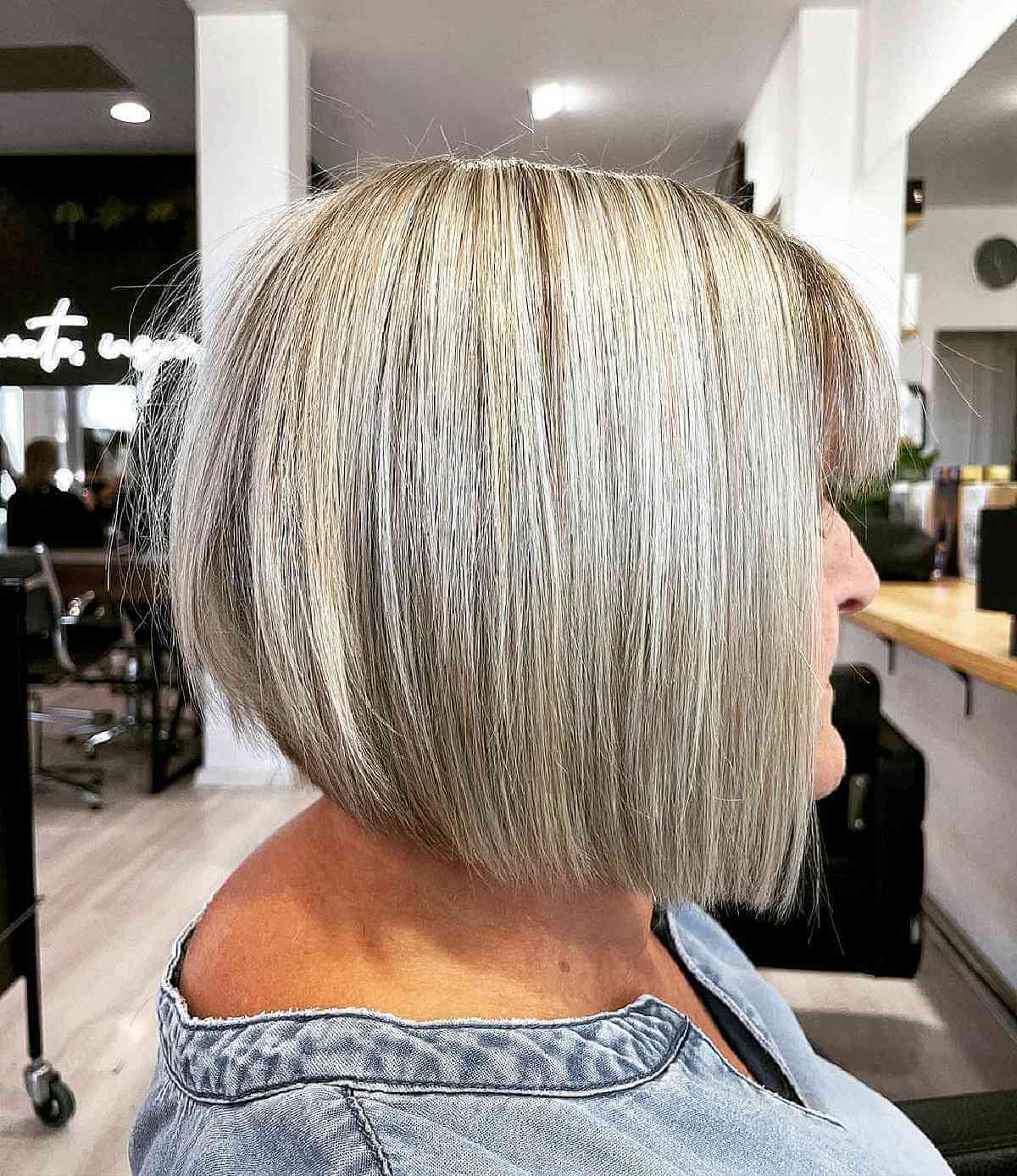 graduated bob for older ladies over seventies with a fringe