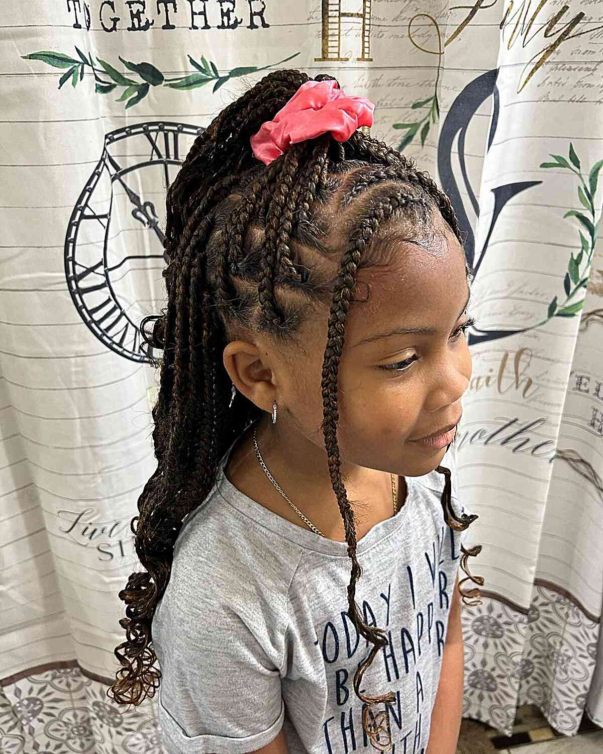 half up box braids with curls for young black girls