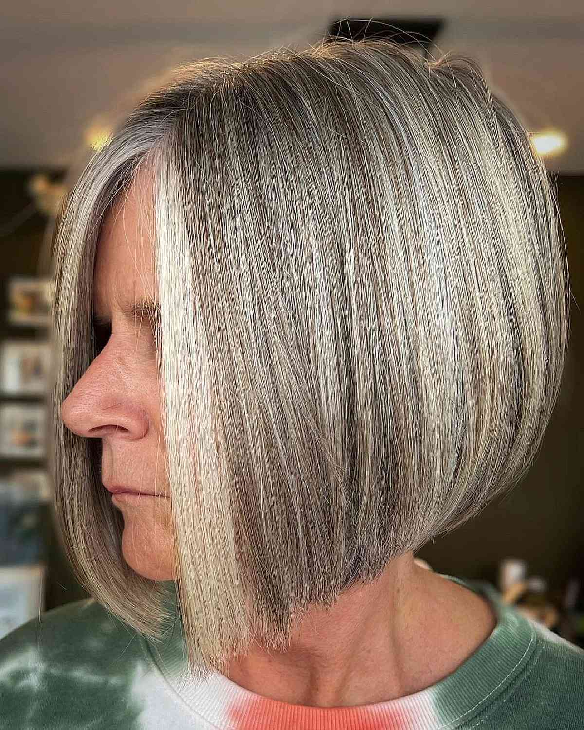 inverted bob with a money piece for mature ladies