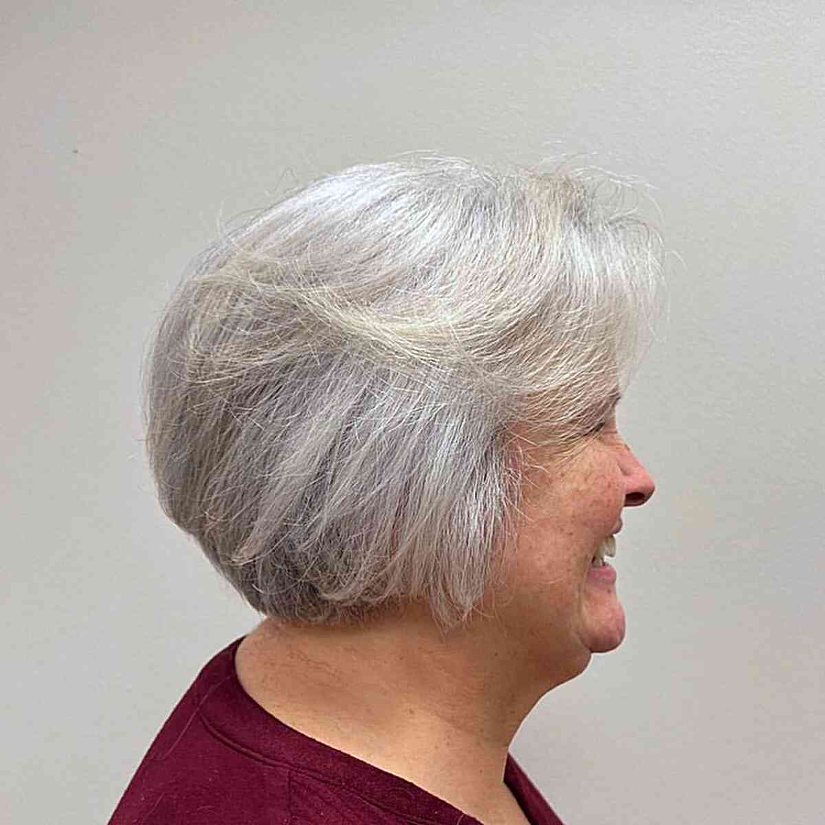 jaw length bobbed hair with swoopy layers for older women over 60