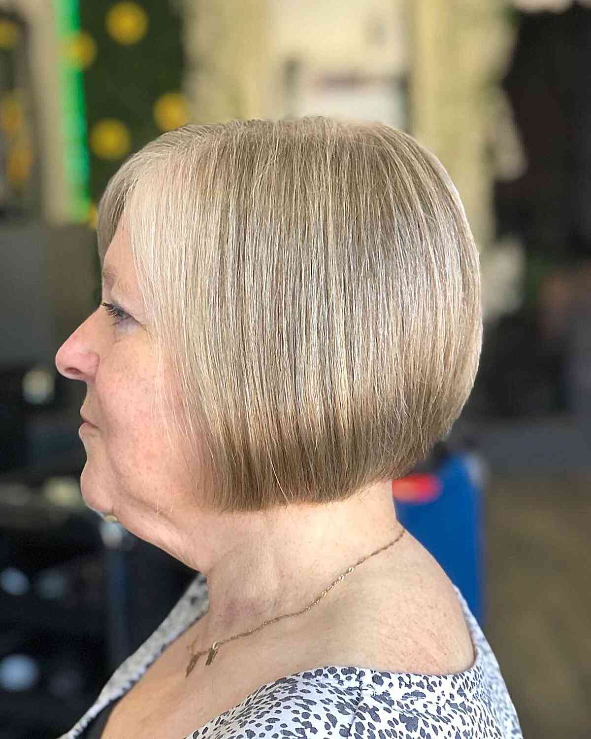 jawline sleek bob with blunt ends for mature women over 60