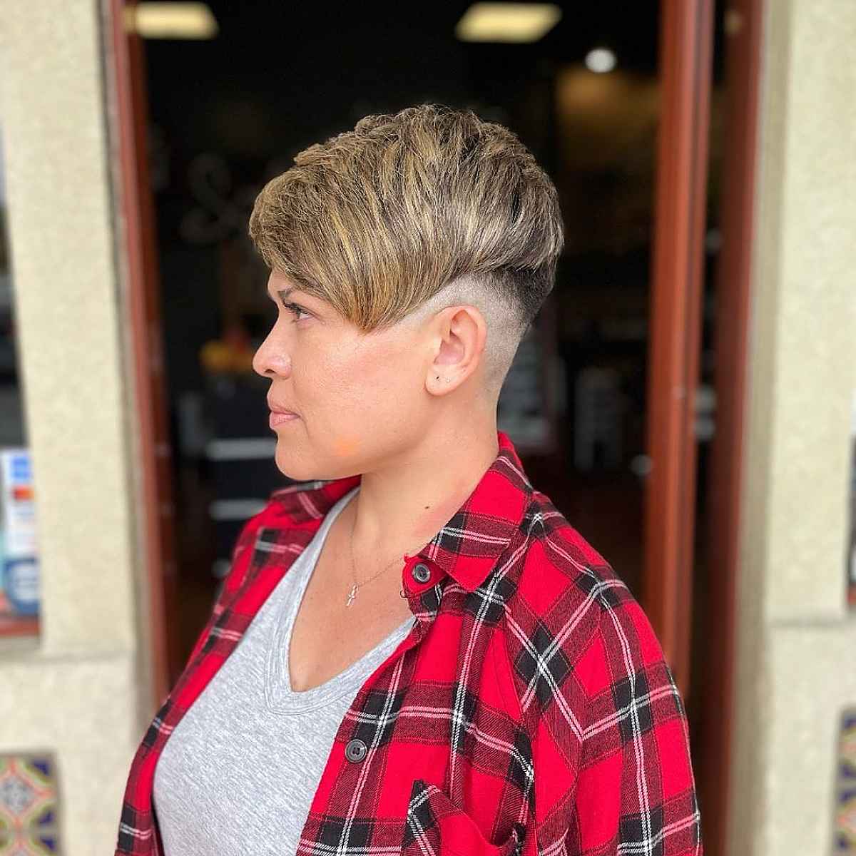 layered pixie undercut with shaved sides