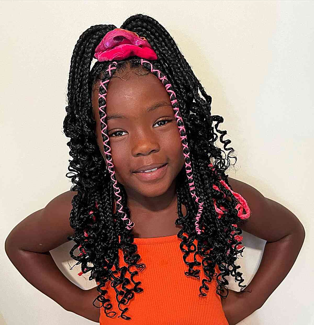 long half up braided ponytail with curly ends for black schoolgirls