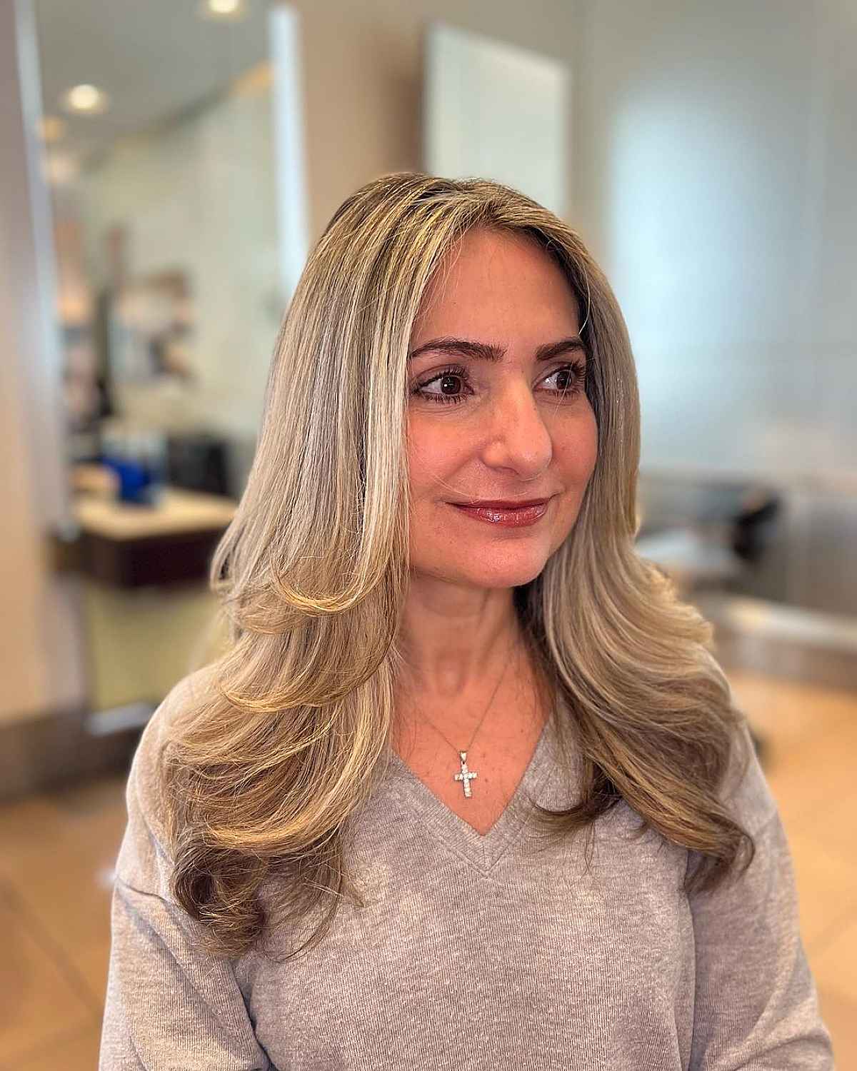 long layered haircut on 40 year old women with fine hair