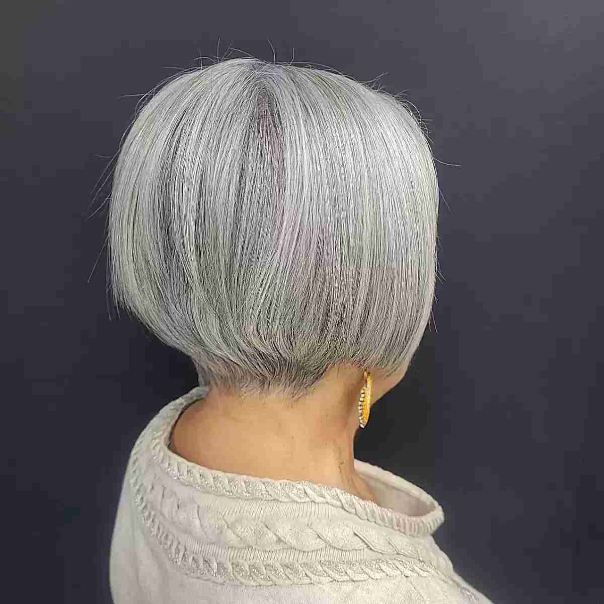 low maintenance jawline gray hair bob for seniors over 60