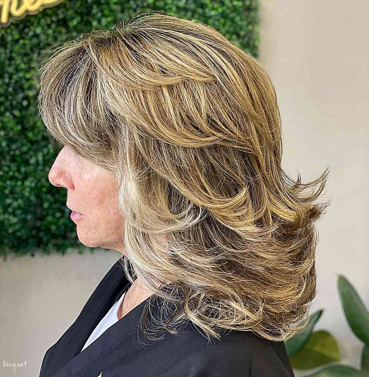 medium shag cut with feathered ends on 60 year old women
