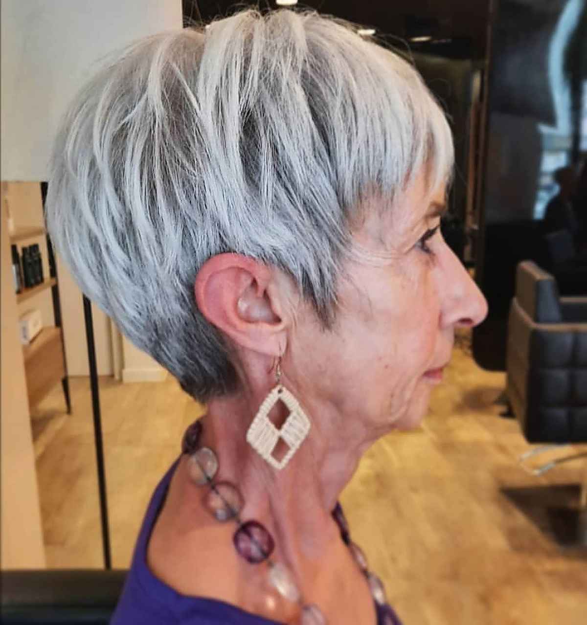 messy long pixie for ladies past 70