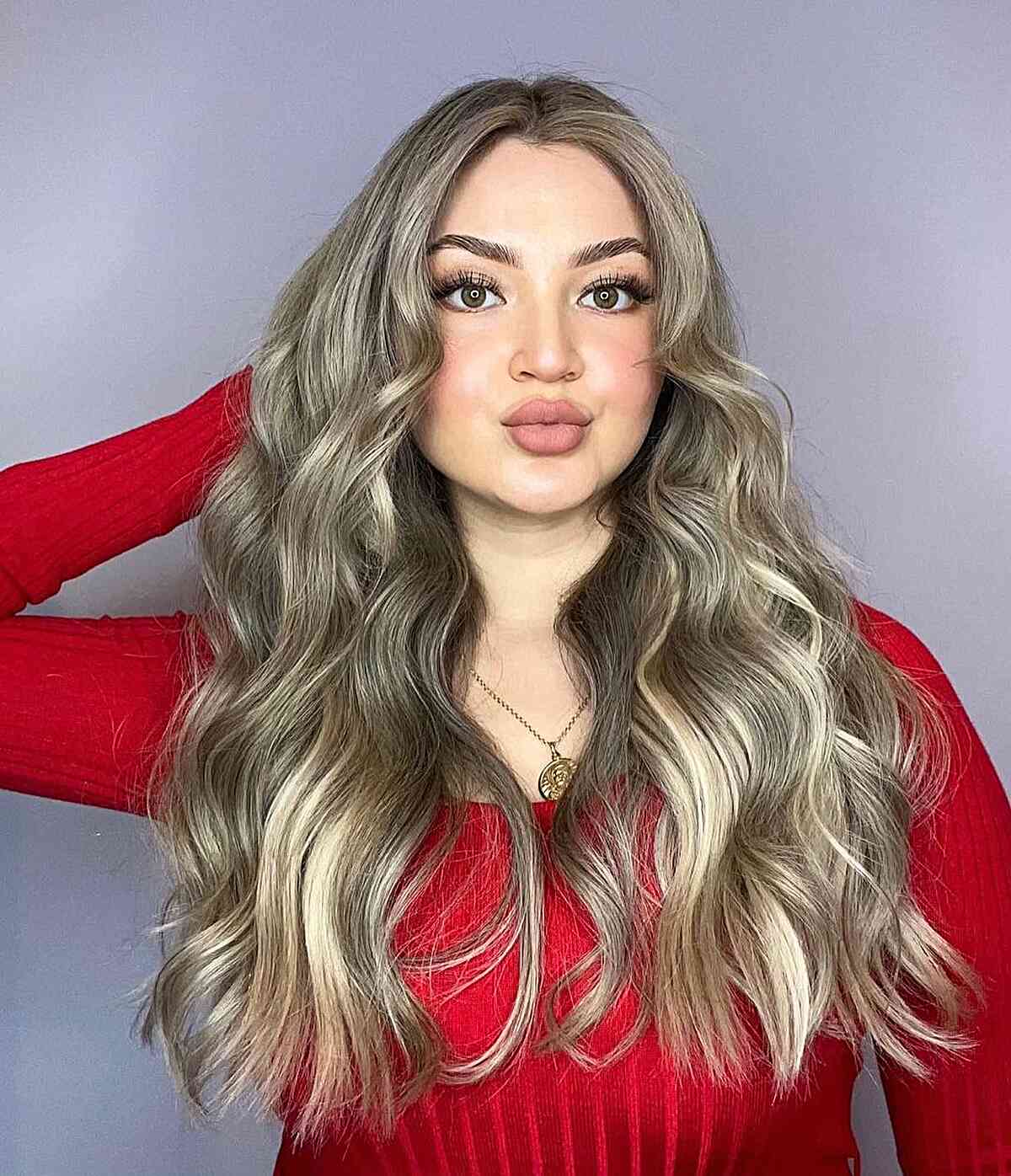 middle parted muted dirty blonde beige balayage
