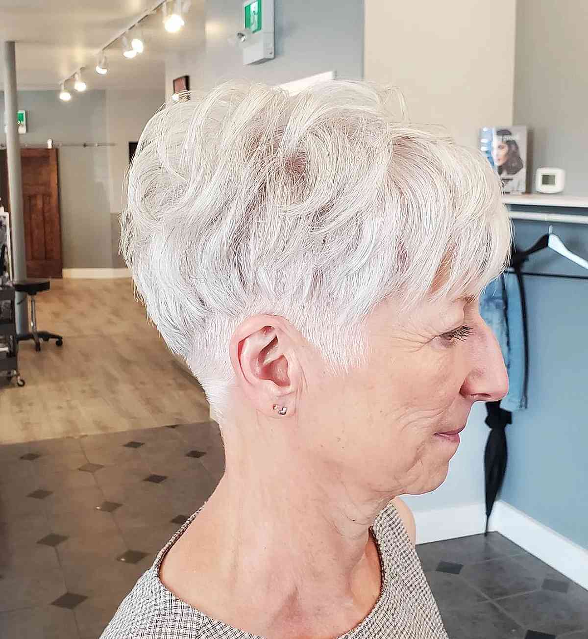 naturally white undercut pixie for older women