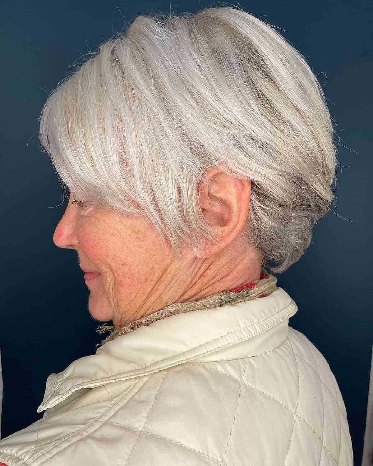 pixie bob cut with side bangs for women past their 70s