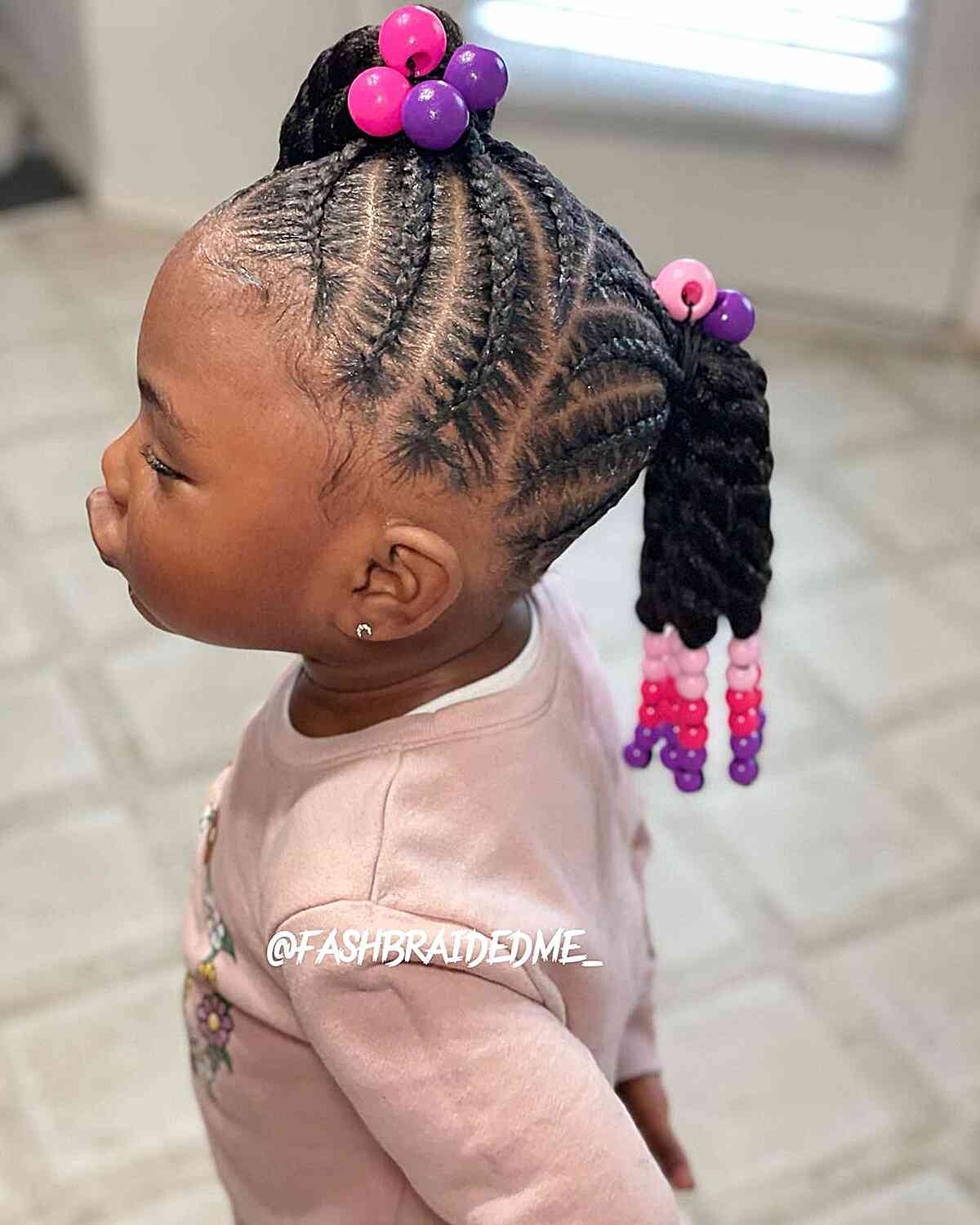 ponytails with side swept cornrows for baby black girls