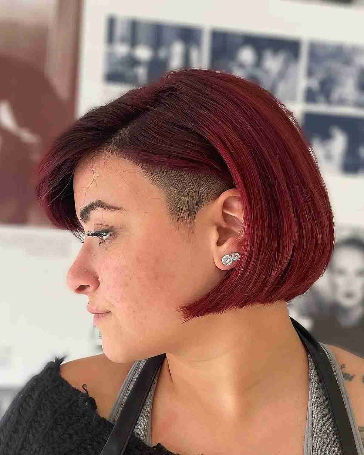 red short bob with a buzzed undercut side