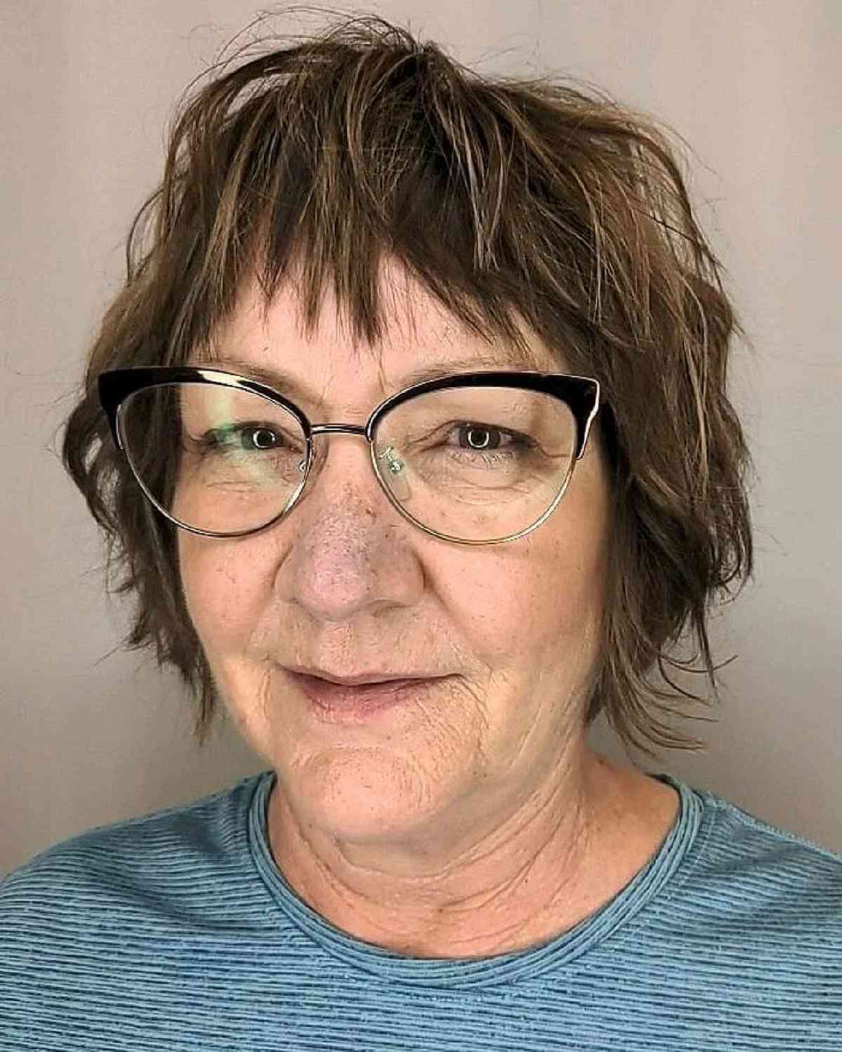 short messy layers and choppy bangs for ladies over seventies