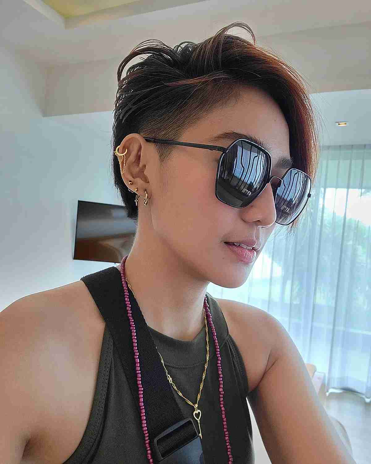 short undercut hair with long side bangs